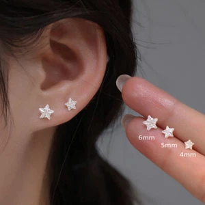 Shiny Cubic Zirconia Cute Small Tiny Star Silver Stud Earrings Women Gift New UK - Picture 1 of 13