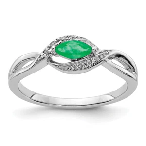 Lex & Lu 14k White Gold Diamond & Emerald Ring LAL14120 Size 7 - Picture 1 of 3