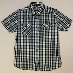 Bench Shirt Short Sleeve LARGE Slim Fit Blue Mens Short Sleeve Check Cotton 100% - Picture 1 of 15