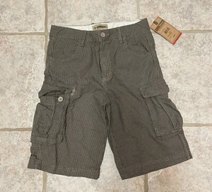 RUFF HEWN Boys Sz 12 Cargo Khaki Black Plaid Shorts 100% Cotton Adjustable Waist - Picture 1 of 4