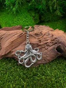 Schlüsselanhänger Oktopus Krake meeres Tier Groß Silber Metall Anhänger Charm - Picture 1 of 5