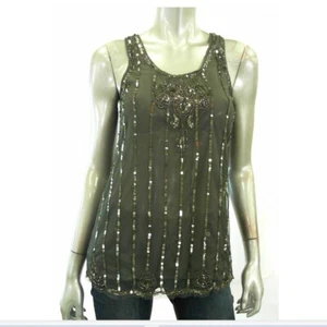 Blusa de mujer Andrew Charles sin mangas camiseta torso malla M lentejuelas verde sin mangas - Imagen 1 de 2