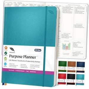 Purpose Planner Notebook B5 Hardcover 7.5”x9.8”- Teal Undated Daily, Weekly, - Picture 1 of 7