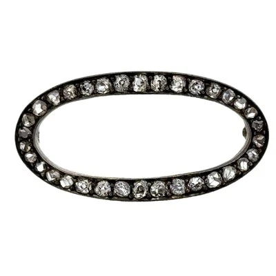 Broche prendedor antiguo ovalado de plata esterlina 14KYG diamante talla mina victoriano antiguo Foto 1 de 4