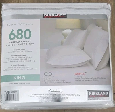 Juego de sábanas Kirkland Signature 680 hilos 6 piezas 100 % algodón blanco brillante ¡Nuevo! Foto 1 de 4