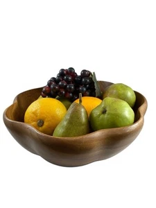 VTG MCM Hawaii Monkey Pod Scalloped Wood Large Bowl Centerpiece With Fruit 12” - Picture 1 of 23