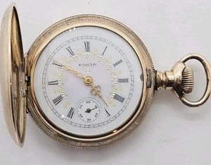 1893 ELGIN Ladies 10K Gold G.P. Victorian 'Fancy Dial' Full Hunter Pocket Watch - Picture 1 of 22