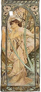 MUCHA ABEND KONTEMPLATION, TAGESZEITEN FRANZÖSISCHER GEWEBTER GOBELIN WANDBEHANG - Bild 1 von 6