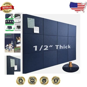 Versatile Dark Blue Felt Wall Tiles - 12 Pack Cork Board Alternative for Offices - Picture 1 of 8