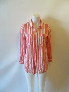 WOMENS JOIE RED WHITE COTTON STRIPED SEMI-SHEER BUTTON DOWN BLOUSE SIZE XS * - Picture 1 of 9