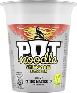 Pot Noodle Sticky Rib King Pot Pack Of 12 Instant Vegan* Quick To Make Noodles - Picture 1 of 6