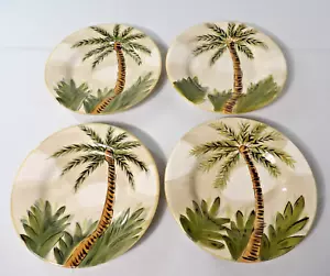 Tabletops Gallery Dinner Plates The Island Palm Trees Tropical 10.75 Handpainted - Picture 1 of 6