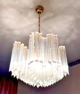 Majestic Chandelier Murano View Vintage Venini Chandelier 60's Canes Lustre - Picture 1 of 3
