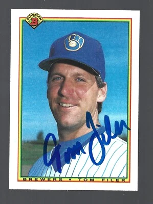 Tom Filer AUTOGRAPH Milwaukee Brewers 1990 Bowman #385 AUTO Baseball Card Signed - Image 1 of 2
