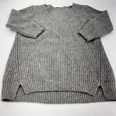 Elie Tahari 灰色羊毛羊绒混纺罗纹毛衣 尺寸 M 3/4 袖 — 第 1/4 张图片