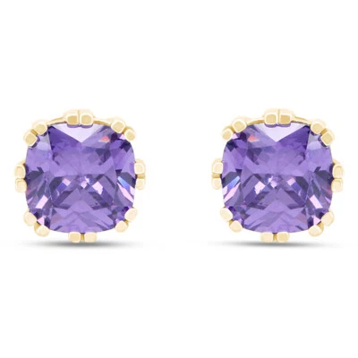 Pendiente solitario corte cojín azul tanzanita enchapado en oro de 14K plata 925 Foto 1 de 4