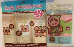 GIRLS PARTY (8) INVITATIONS SWIRL 12 DECORATIONS PEACE SIGNS/FLOWERS/BUTTERFLIES - Picture 1 of 2
