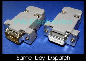 9 Way D Plug and Socket DB9 Connectors Complete with Cover Hood Shell - Picture 1 of 1
