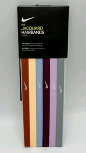 Nike Jacquard Hairbands 6 Pack Multi-Color textured elastic, silicone grips NWT - Picture 1 of 4