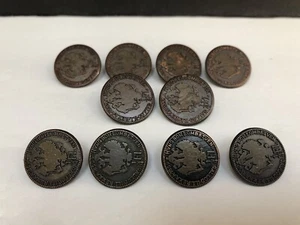 Vintage 1/4 FL Buttons "GALLODILLREX AA 1859 HVNG BOH LOMBETVEN" ,10 Buttons - Picture 1 of 6
