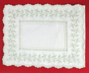 Matouk White Accent Pillow Cover Green Embroidered Foliage Scalloped Edge 16x13 - Picture 1 of 11