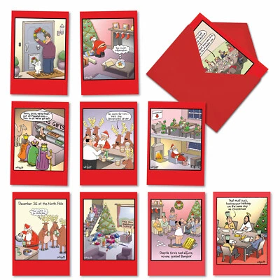 NOBLEWORKS 10 Assorted funny Xmas cards w/ 5x7" Envelopes - Christmas Crackups