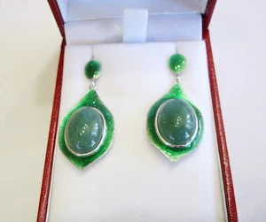 Orecchini in Argento 925 con Avventurina naturale e Smaltatura Verde con Glitter - Foto 1 di 7