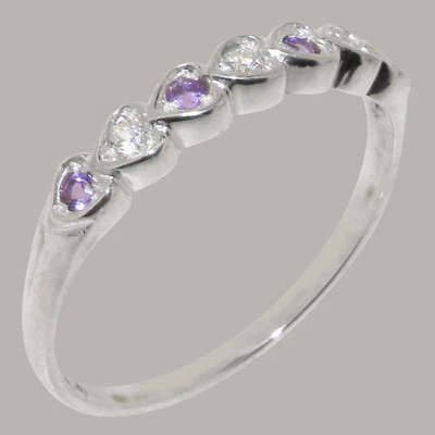 Solid 925 Sterling Silver Natural Diamond & Amethyst Womens Eternity Ring - Image 1 of 4