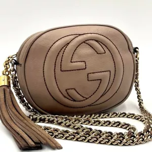 GUCCI Soho Interlocking Chain Shoulder Bag Crossbody beige leather Used Women - Picture 1 of 10