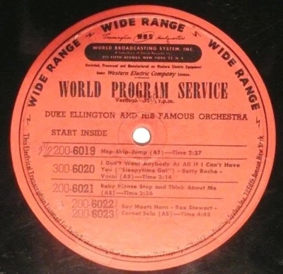 16" WORLD PROGRAM SERVICE TRANSCRIPTION - DUKE ELLINGTON & RALPH GINSBURGH - red - Image 1 of 2