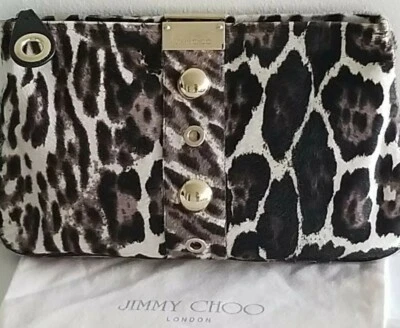 JIMMY CHOO LEOPART COLA DE CABALLO "ZULU" BOLSO DE MANO CON TACHUELAS HECHO EN ITALIA ¡COMO NUEVO! $700 Foto 1 de 4