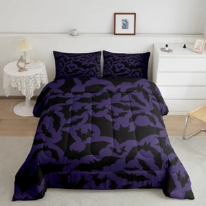 Halloween Themed Bedding Comforters Queen Size,Black Bats Animal Print Comforter - Picture 1 of 6