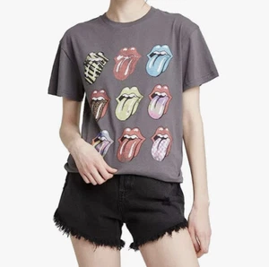 The Rolling Stones Tee T Shirt Womens L Colorful Tongue Logo Gray Multi Pop Art - Picture 1 of 7