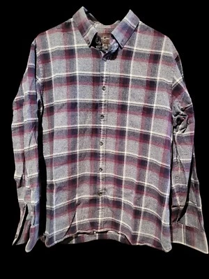 Black Brown  Mens Cotton LS Button Up Red Gray Plaid Dress Shirt Large - Image 1 of 4