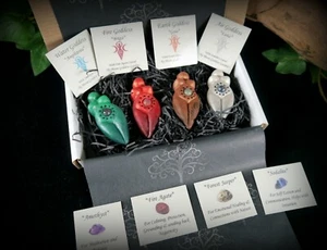 Witches Elemental Clay Goddess Altar Pieces set Crystals Wiccan Pagan Gift - Picture 1 of 12