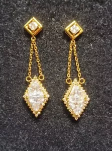 NEW! QVC Nolan Miller Trillion Triangle Gold Plated Crystal Pierced Earrings - Picture 1 of 2