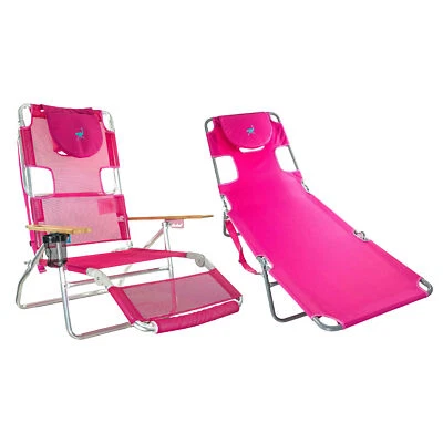 Ostrich 3 N 1 5 Position Reclining Beach Chair & Chaise Beach Lounger, Pink - Image 1 of 4
