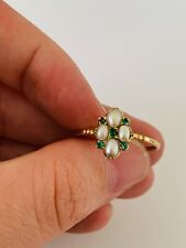 15ct gold green garnet & natural seed pearl cluster ring, 18th century Georgian