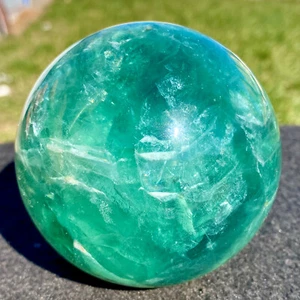 2.07LB Natural Green fluorite ball quartz crystal Sphere Reiki energy healing - Picture 1 of 15