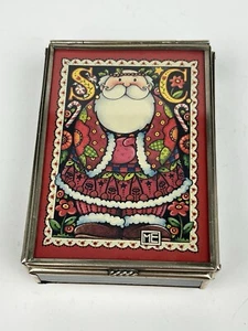 Joyero de metal baratija Mary Engelbreit Enesco Navidad Santa vidrio verde - Imagen 1 de 11