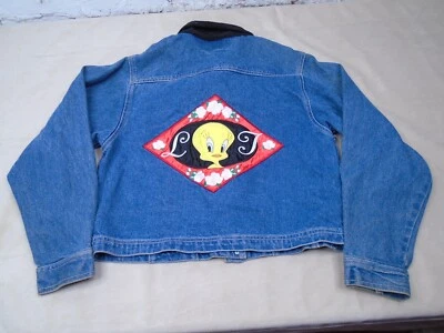 Vintage 1997 Looney Tunes Denim Jean Jacket Size 16 Tweety Bird Embroidered - Image 1 of 4