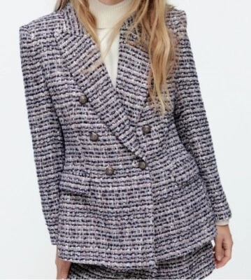 Chaqueta Blazer Zara Doble Pecho Tejido Texturizado Grande Blogger Favorito S Pequeña Foto 1 de 4