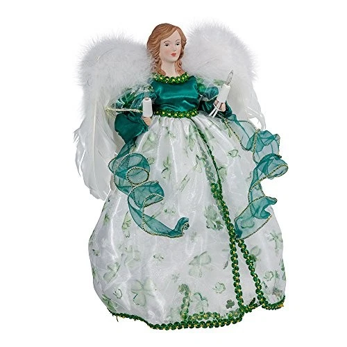 Irish Green Angel With Wings Holding Candles Light up Christmas Tree Topper