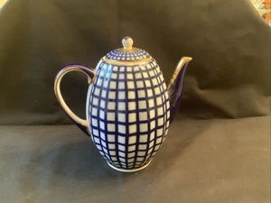 Lomonosov Porcelain 7 1/2” Cobalt Blue Cell Coffee Pot Exc - Picture 1 of 8