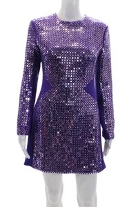 David Koma Womens Glass Embellished Long Sleeve Zipped Mini Dress Purple Size 10 - Picture 1 of 7