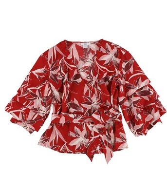 Blusa envolvente sintética estampada bar III para mujer, roja, mediana Foto 1 de 2