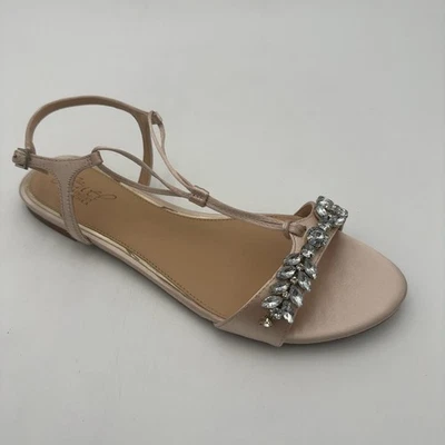 Jewel Badgley Mischka Women's Ornamented Sandal Heeled, Champagne Satin, Sz 9.5M - Image 1 of 4