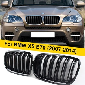 For BMW X5 X6 E70 E71 2007-2013 Gloss Black Mesh Grille Front Kidney Dual Slats - Picture 1 of 12