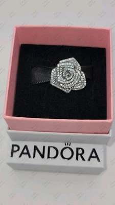 Новый Pandora Серебряный сверкающий Роза в цвету негабаритный подвеска #793245C01 с коробкой D82 - Изображение 1 из 4