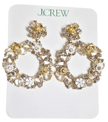 J.Crew Watusi Crystal Floral Wreath Earrings in Crystal White Light Gold Ox New - Image 1 of 4